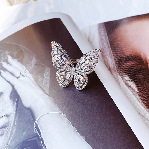 Butterfly ring cubic zirconia 3D large black jewelry stone - Picture 6 of 11